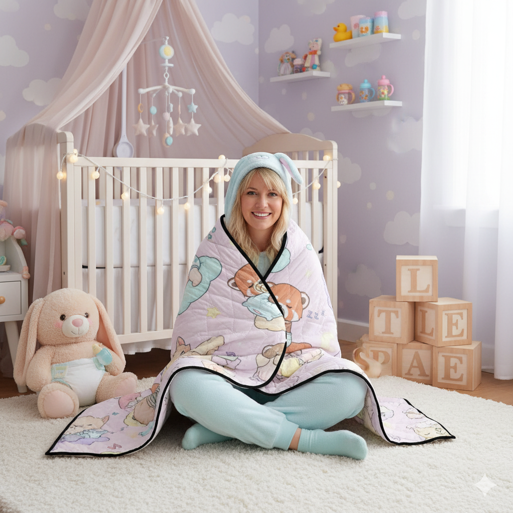 Cuddle Clouds Diapered Baby Animals ABDL Quilt – Pastel Little Space Blanket