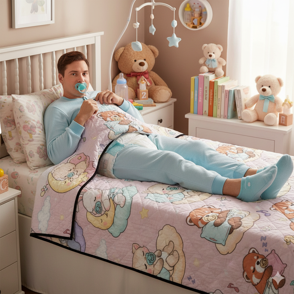 Cuddle Clouds Diapered Baby Animals ABDL Quilt – Pastel Little Space Blanket