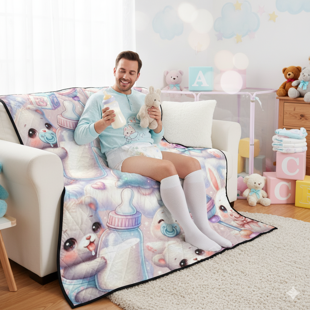 Adorable Baby Bunny ABDL Quilt – Cozy Regression Blanket for Little Space Bliss!