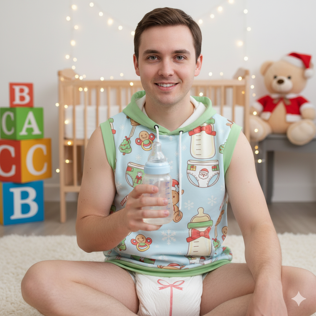 Festive Reindeer Romp Sleeveless Hoodie – Cozy Holiday Vibes for Your Little Space! 🦌🍼🎄