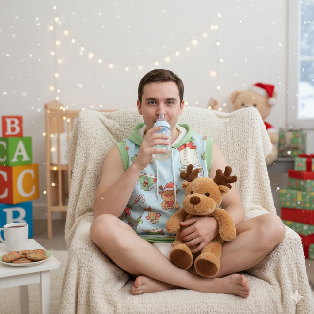 Festive Reindeer Romp Sleeveless Hoodie – Cozy Holiday Vibes for Your Little Space! 🦌🍼🎄