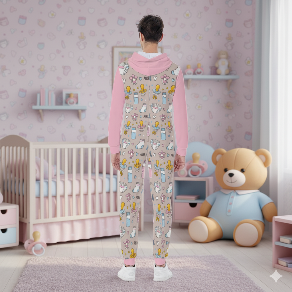 🍼 ABDL Hooded Jumpsuit – Cozy Scuba Zip-Up with Pockets