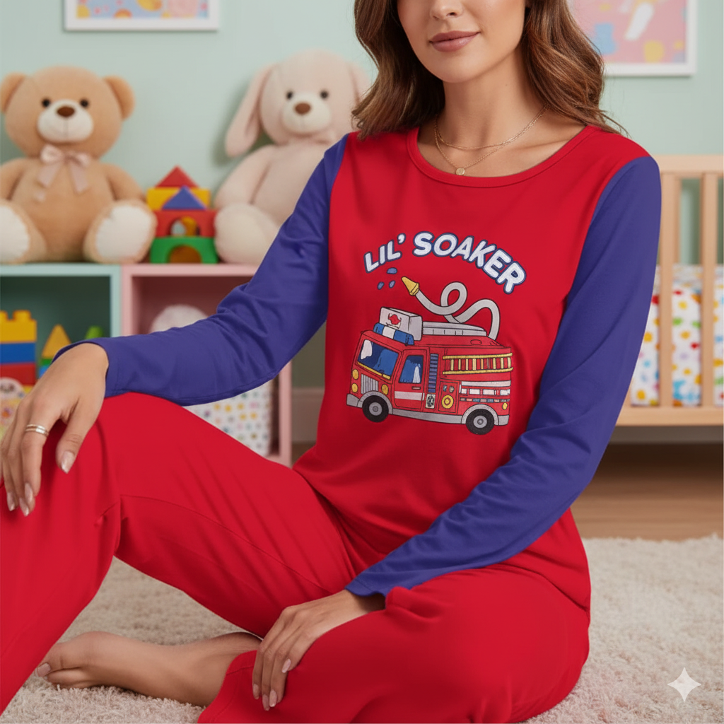 🚒 Lil’ Soaker Milk Silk Lounge Set – Firetruck Fantasy for Littlespace Snuggles