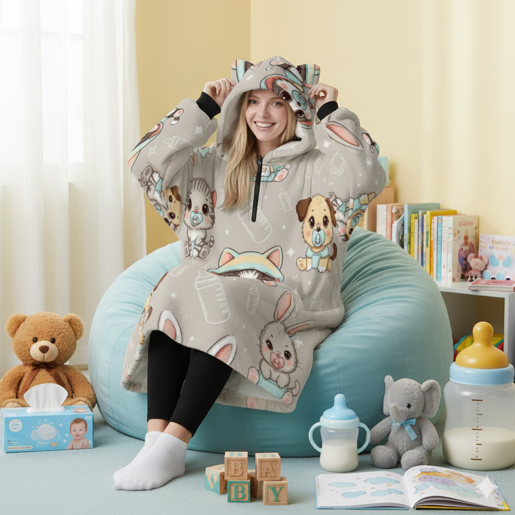 Adorable Babyfur Friends Oversized Hoodie Blanket – Perfect for Little Space Snuggles! 🍼🐶🐱🐰