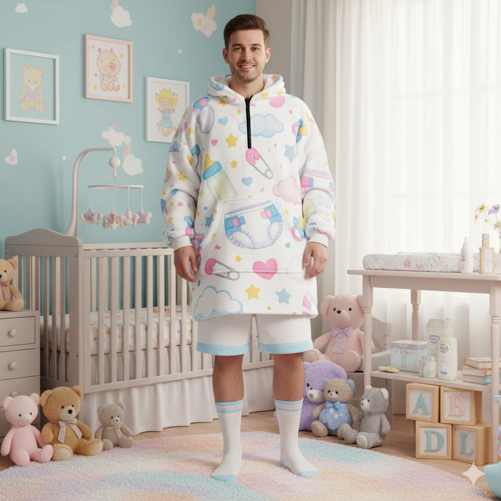 Cozy Kawaii Cat-Ear Hoodie Blanket for ABDL Snuggles