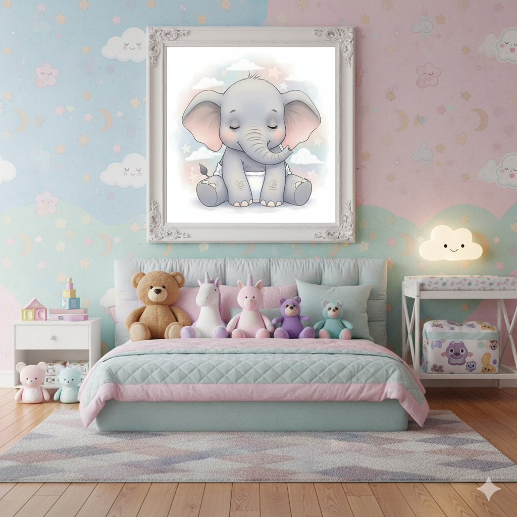 🐘 “Sleepy Snuggles Elephant” – ABDL Framed Mural