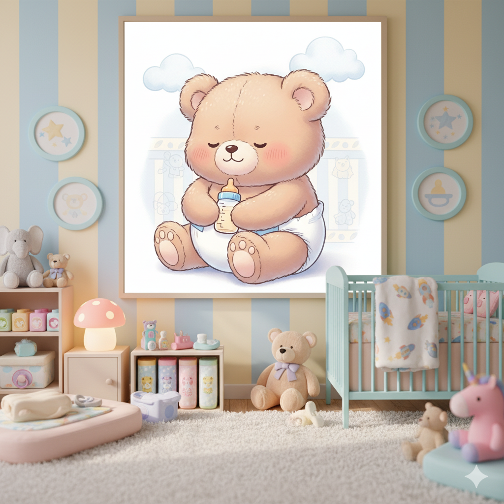 🧸 “Bottle Time Bear” – ABDL Framed Mural