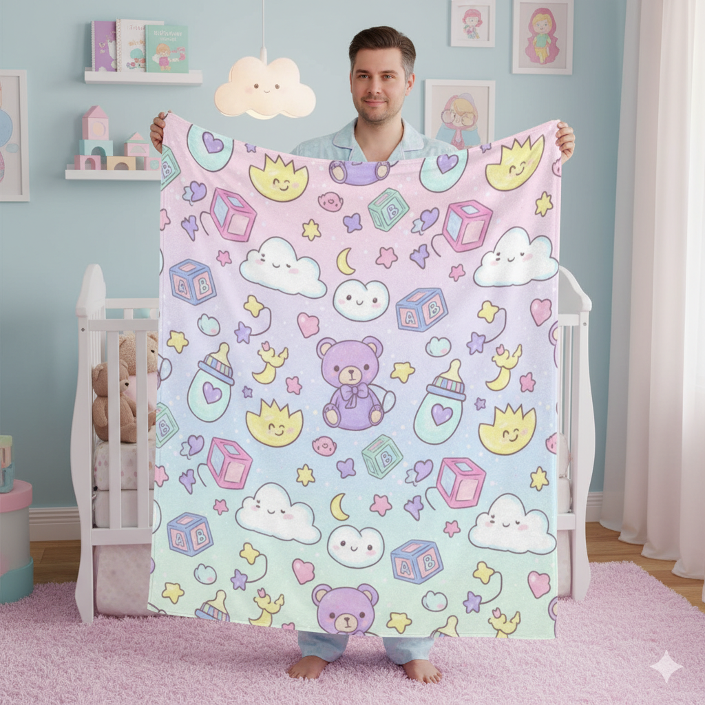 🌤️ Dreamy Nursery Fleece Blanket – Soft Flannel Winter Sheet for Big Babies