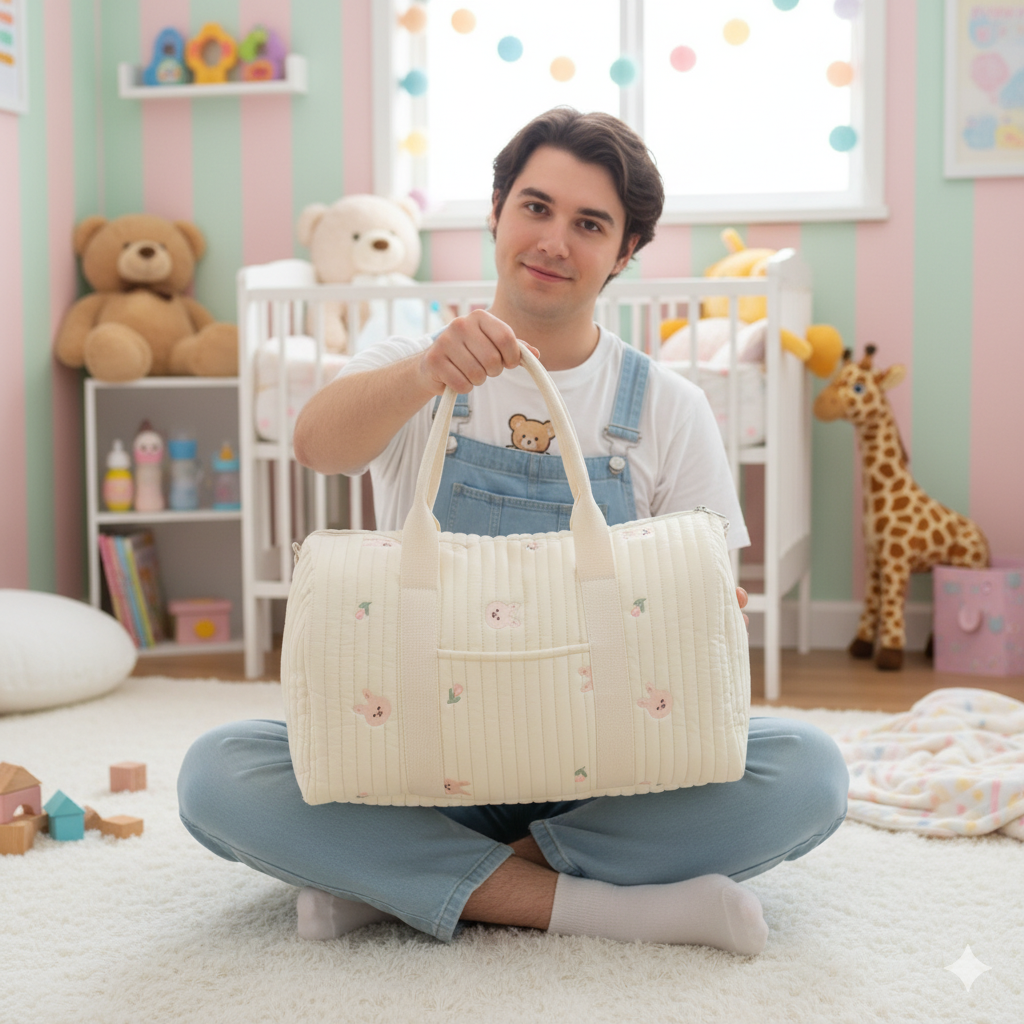 "My Little Adventures" Personalized Quilted Bunny Diaper Bag - For Big Littles on the Go!