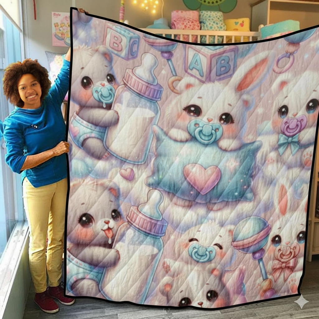 Adorable Baby Bunny ABDL Quilt – Cozy Regression Blanket for Little Space Bliss!