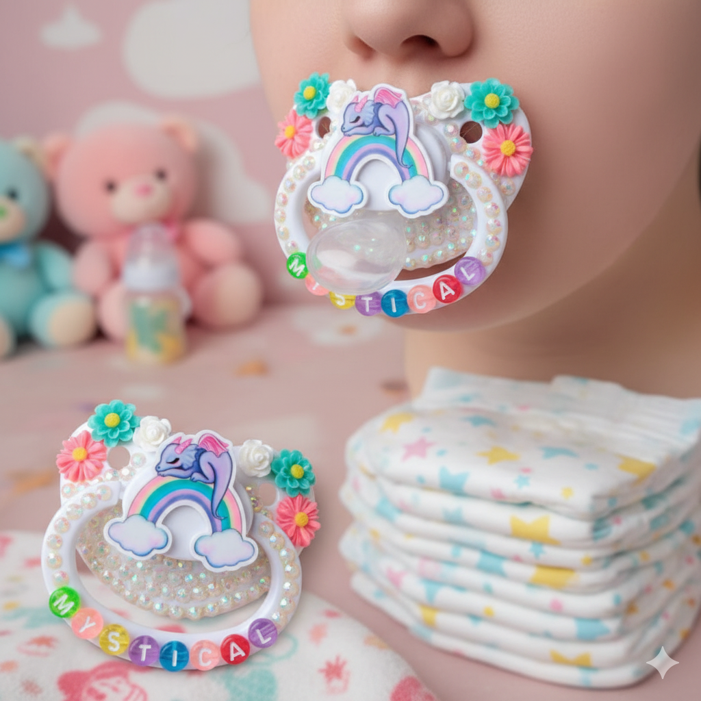 Mystical Dragon Silicone Pacifier: Handmade ABDL Binky with Rainbow Fantasy Vibes