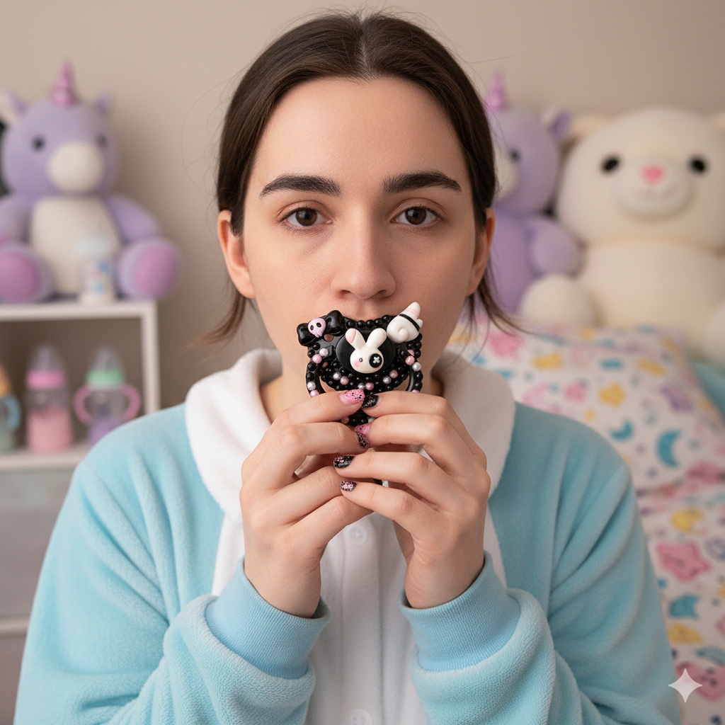 Goth Bunny Silicone Pacifier: Handmade ABDL Binky with Punk Skull & Pirate Vibes – Edgy Cute for Little Rebels!