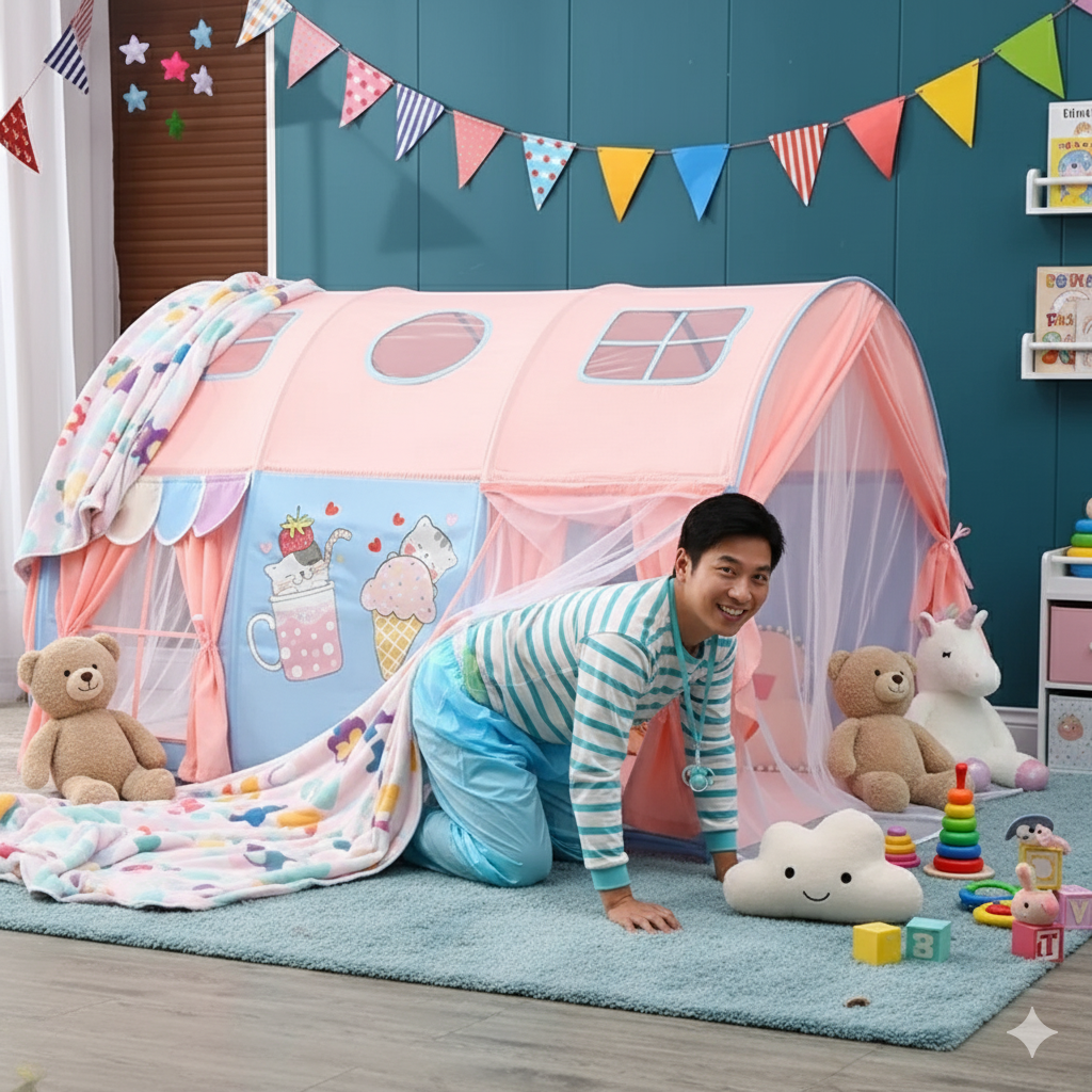 🏠 Cozy Critter Playhouse Tent – Foldable Bed Tent