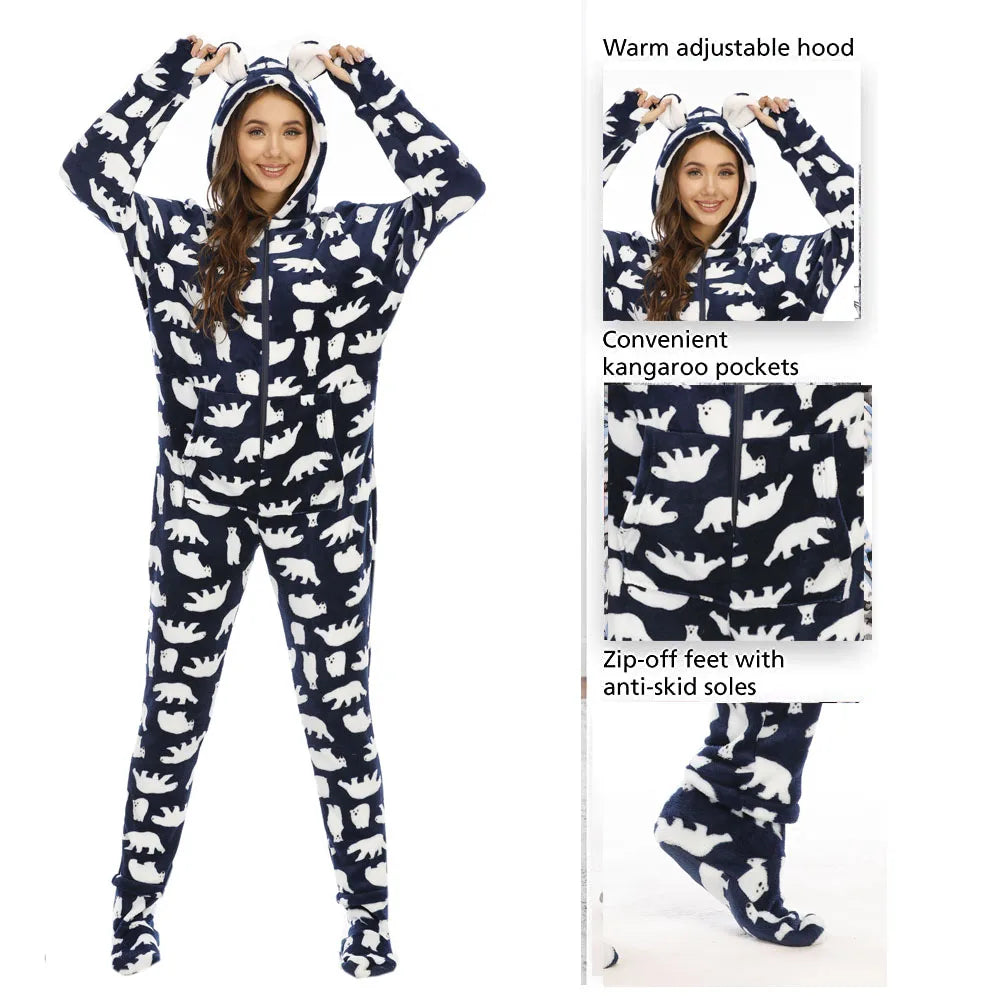 Dino Print Hooded Footed Sleeper — ABDL Adult Pajamas