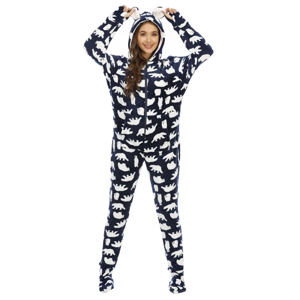 Dino Print Hooded Footed Sleeper — ABDL Adult Pajamas