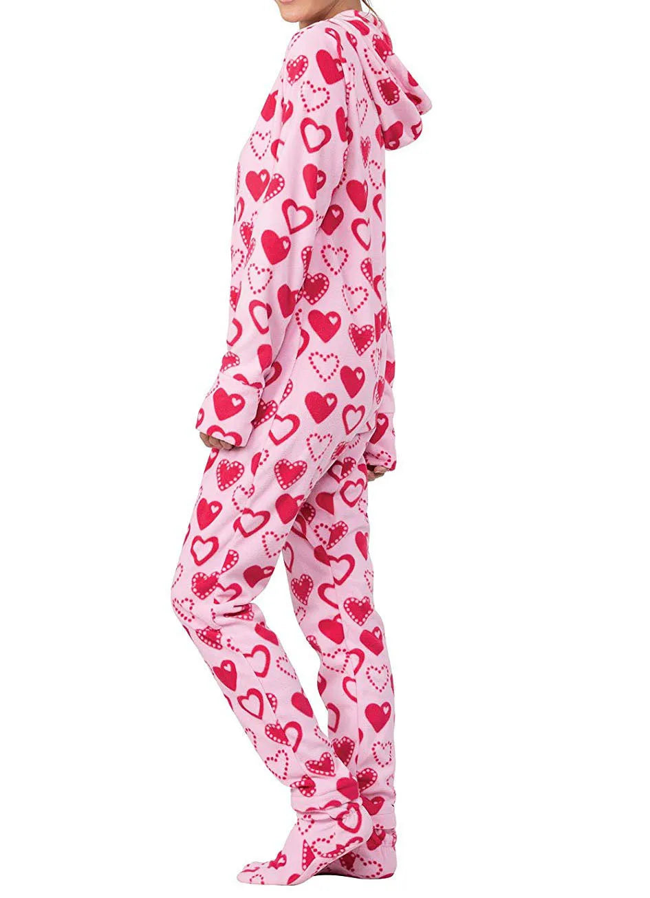 Pink Hearts Footed Sleeper Onesie — ABDL Adult Pajamas