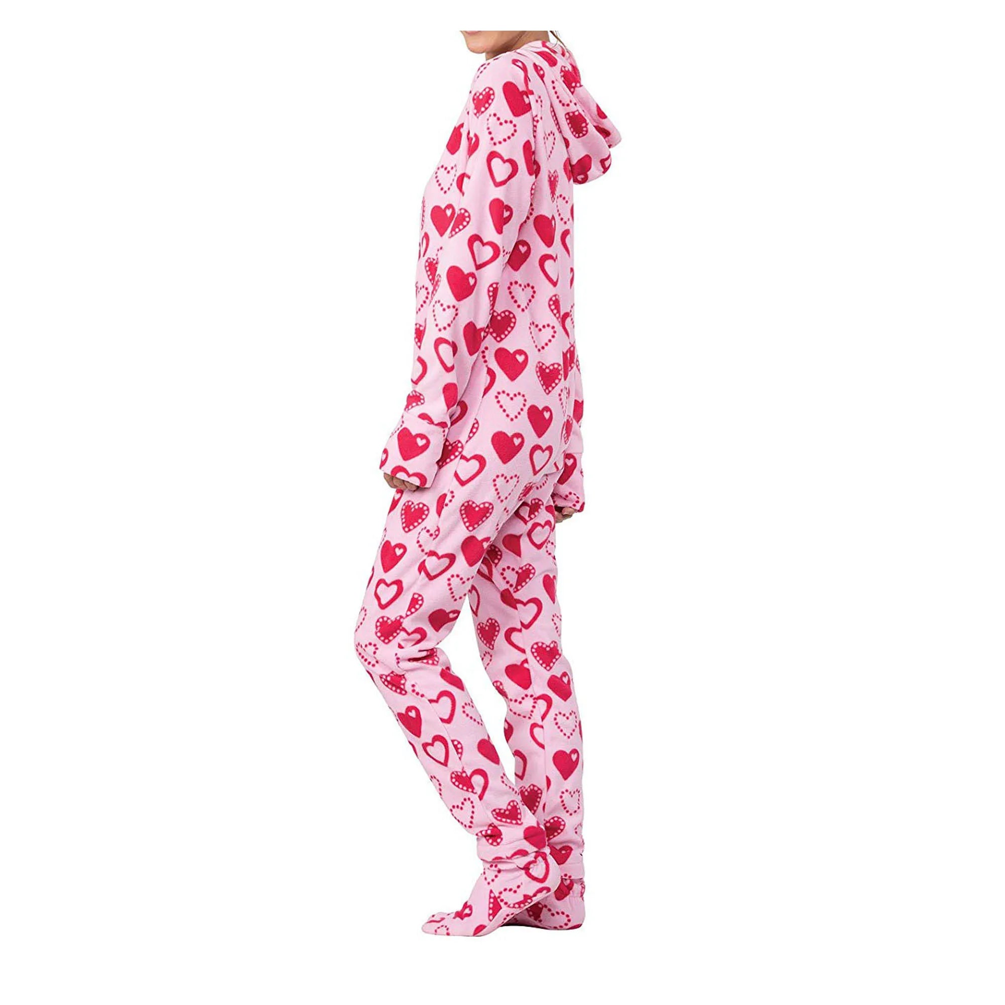 Pink Hearts Footed Sleeper Onesie — ABDL Adult Pajamas