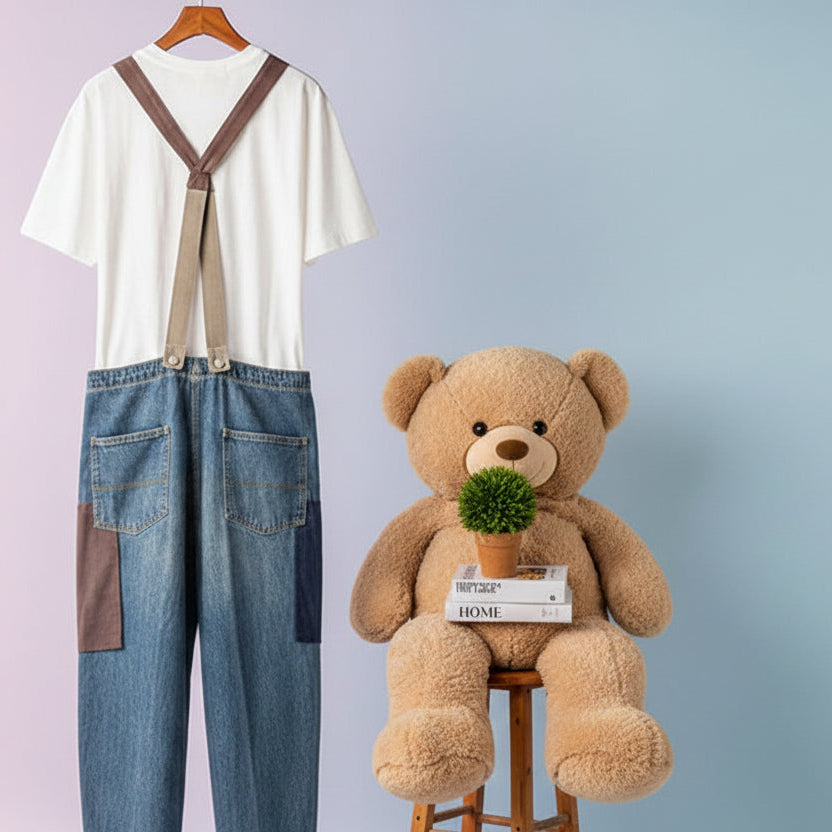 ABDL Patchwork Denim Bib Overalls 🩵
