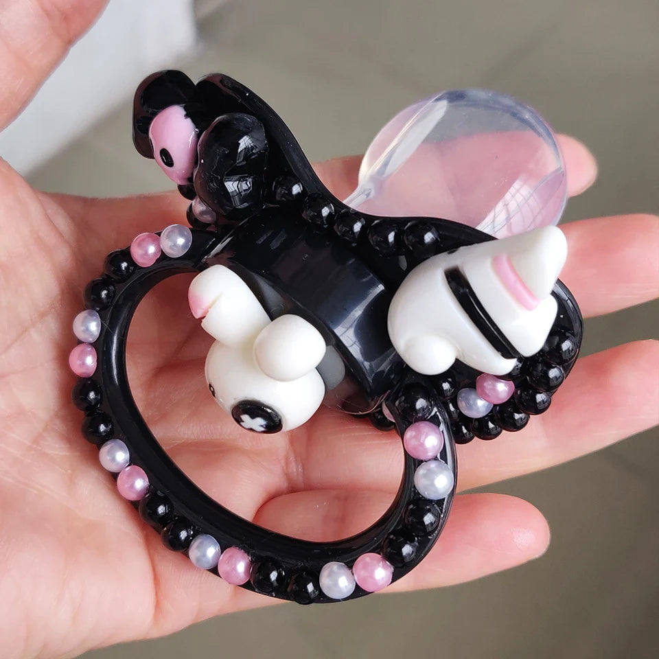 Goth Bunny Silicone Pacifier: Handmade ABDL Binky with Punk Skull & Pirate Vibes – Edgy Cute for Little Rebels!