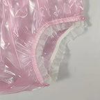 Transparent PVC Lace Adult Plastic Pants – Reusable Waterproof Diaper Cover | Clear Lace Incontinence Pull-On Panties