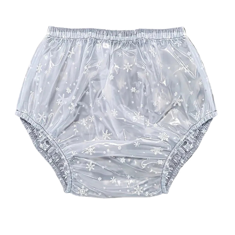 2pcs Snowflake Transparent PVC Adult Diaper Covers – Blue Snowflake Print Leakproof Plastic Pants | ABDL Waterproof Pull-On Nappies