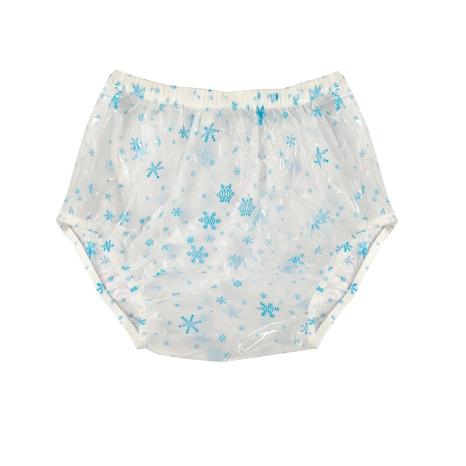 2pcs Snowflake Transparent PVC Adult Diaper Covers – Blue Snowflake Print Leakproof Plastic Pants | ABDL Waterproof Pull-On Nappies