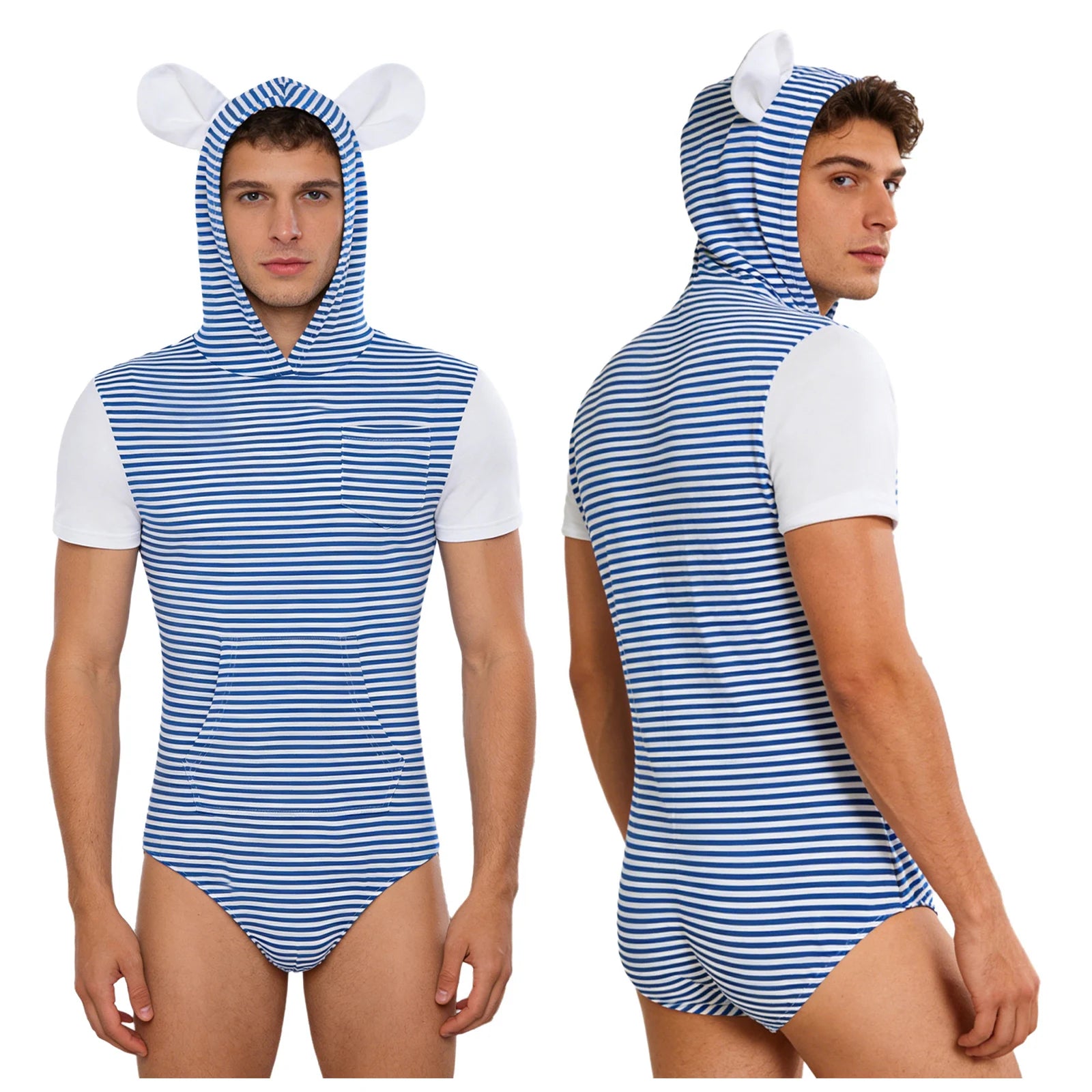 Bear Ears Hooded ABDL Onesie Bodysuit — Button Crotch Little Space Pajamas (S–XXL)