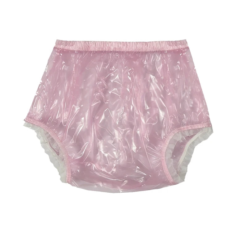 Transparent PVC Lace Adult Plastic Pants – Reusable Waterproof Diaper Cover | Clear Lace Incontinence Pull-On Panties