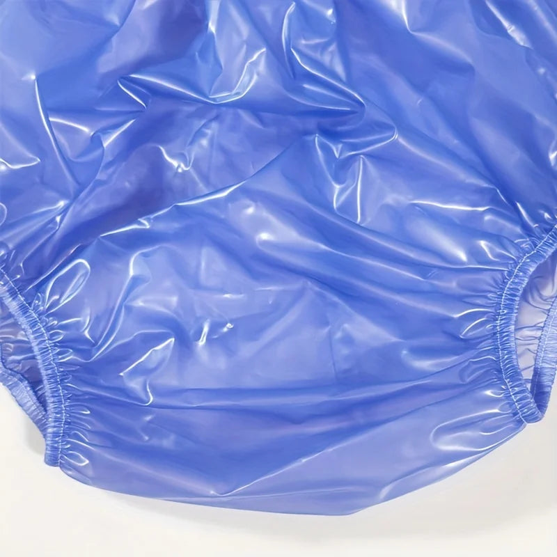 Blue Snap-On PVC Plastic Pants – Adorable High-Waist ABDL Diaper Cover with Side Snaps | Soft Waterproof Pull-On Nappies