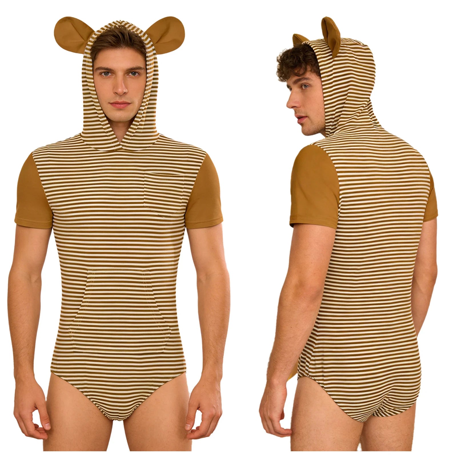 Bear Ears Hooded ABDL Onesie Bodysuit — Button Crotch Little Space Pajamas (S–XXL)