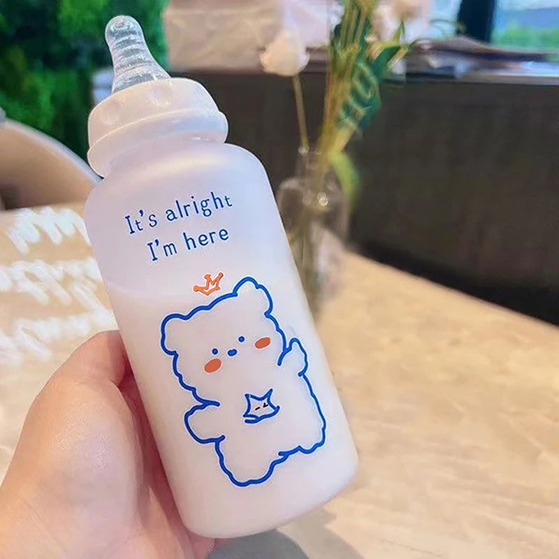 Little Space Kawaii Straw Cup – 400ml ABDL Sippy-Style Drinking Bottle | Cute Bear & Strawberry Design