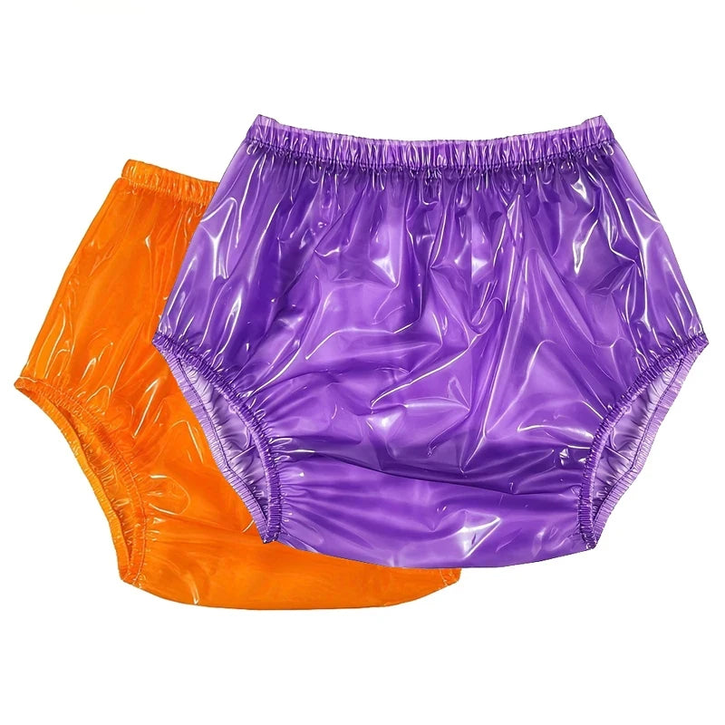 ABDL Plastic Pants 2-Pack – Clear High Waist PVC Diaper Cover | Purple & Orange | Sizes M–XXXL