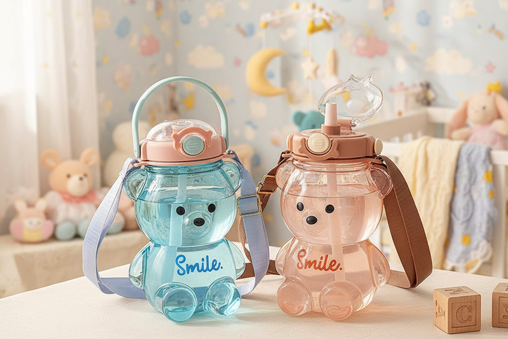 Little Space Cute Bear Water Bottle – 1000ml 2-in-1 Straw Bottle | BPA-Free | 3 Pastel Colors