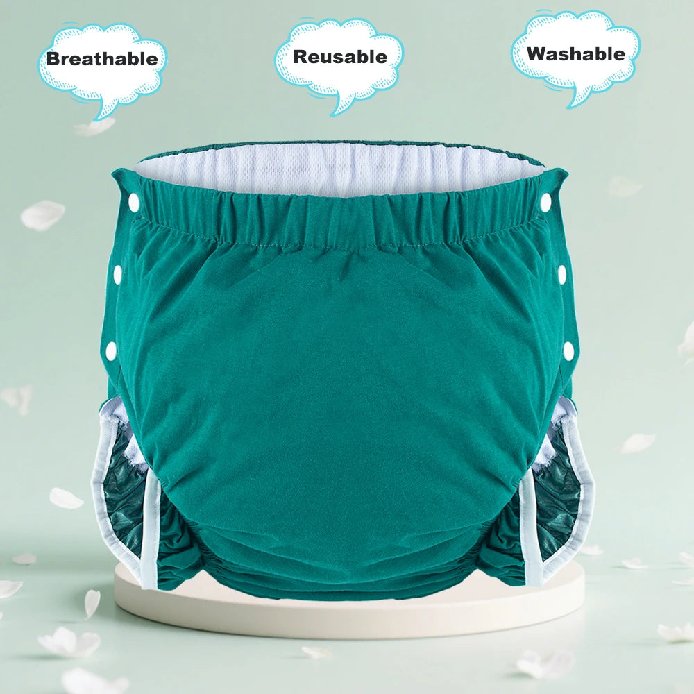 Adult ABDL Adjustable Diaper Cover with Wings & Snaps – Ice Silk Lining Summer Reusable Nappy Pants (Grey / Peach / Green)