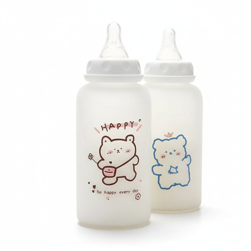 Little Space Kawaii Straw Cup – 400ml ABDL Sippy-Style Drinking Bottle | Cute Bear & Strawberry Design