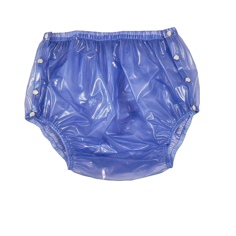 Blue Snap-On PVC Plastic Pants – Adorable High-Waist ABDL Diaper Cover with Side Snaps | Soft Waterproof Pull-On Nappies