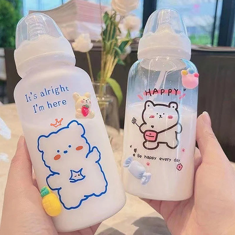 Little Space Kawaii Straw Cup – 400ml ABDL Sippy-Style Drinking Bottle | Cute Bear & Strawberry Design