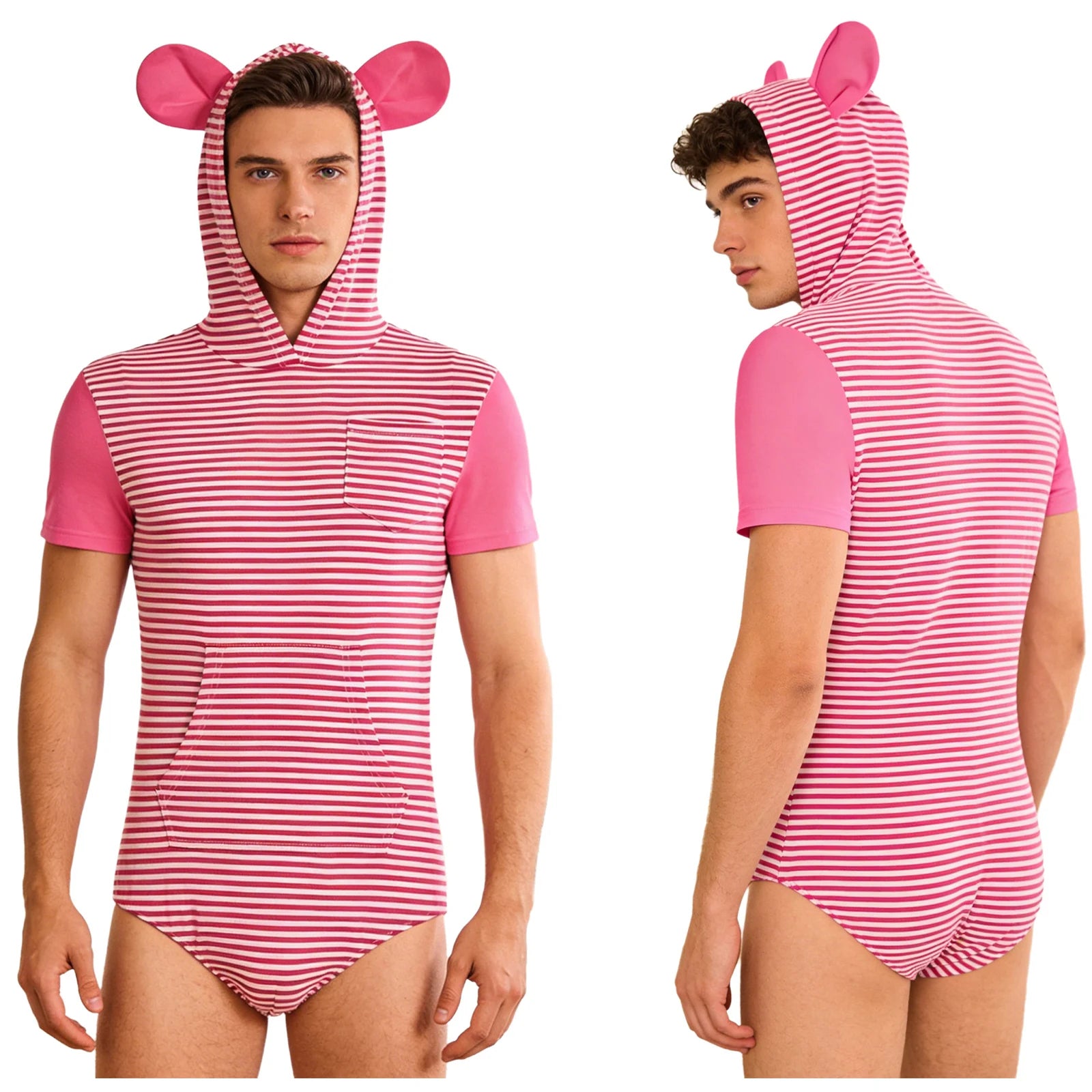 Bear Ears Hooded ABDL Onesie Bodysuit — Button Crotch Little Space Pajamas (S–XXL)