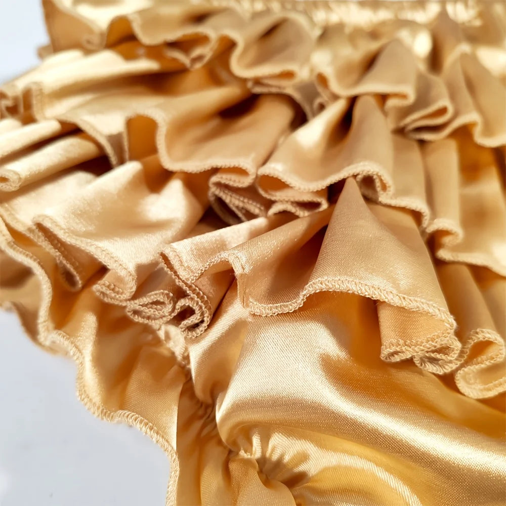 Reusable Ruffle Adult Diaper Cover – Waterproof Leakproof Incontinence Underpants | Gold Satin Frilly ABDL Panties
