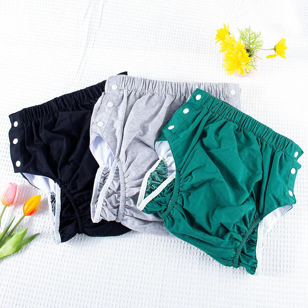 Adult ABDL Adjustable Diaper Cover with Wings & Snaps – Ice Silk Lining Summer Reusable Nappy Pants (Grey / Peach / Green)