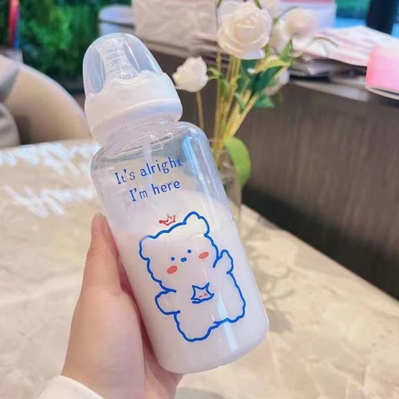 Little Space Kawaii Straw Cup – 400ml ABDL Sippy-Style Drinking Bottle | Cute Bear & Strawberry Design