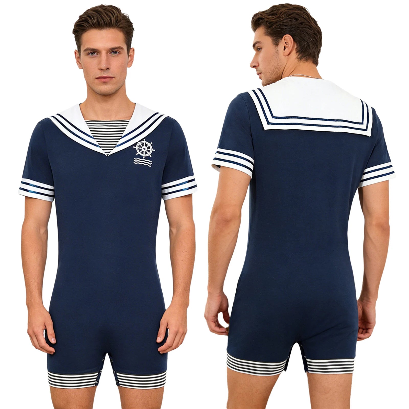 Sailor ABDL Onesie Bodysuit — Button Snap Crotch Little Space Pajamas (S–XXL)