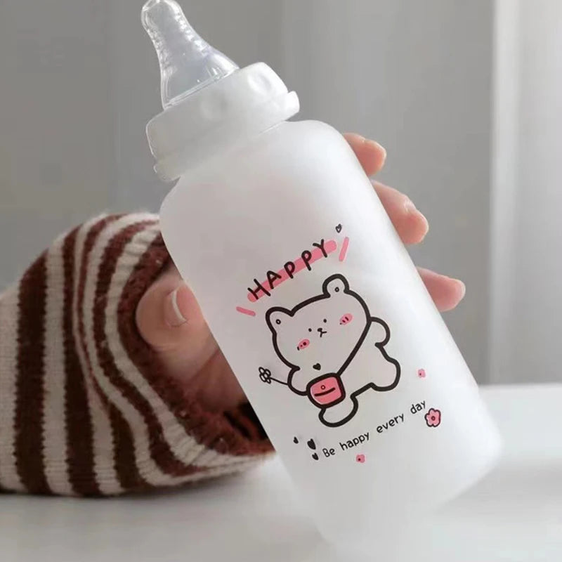 Little Space Kawaii Straw Cup – 400ml ABDL Sippy-Style Drinking Bottle | Cute Bear & Strawberry Design
