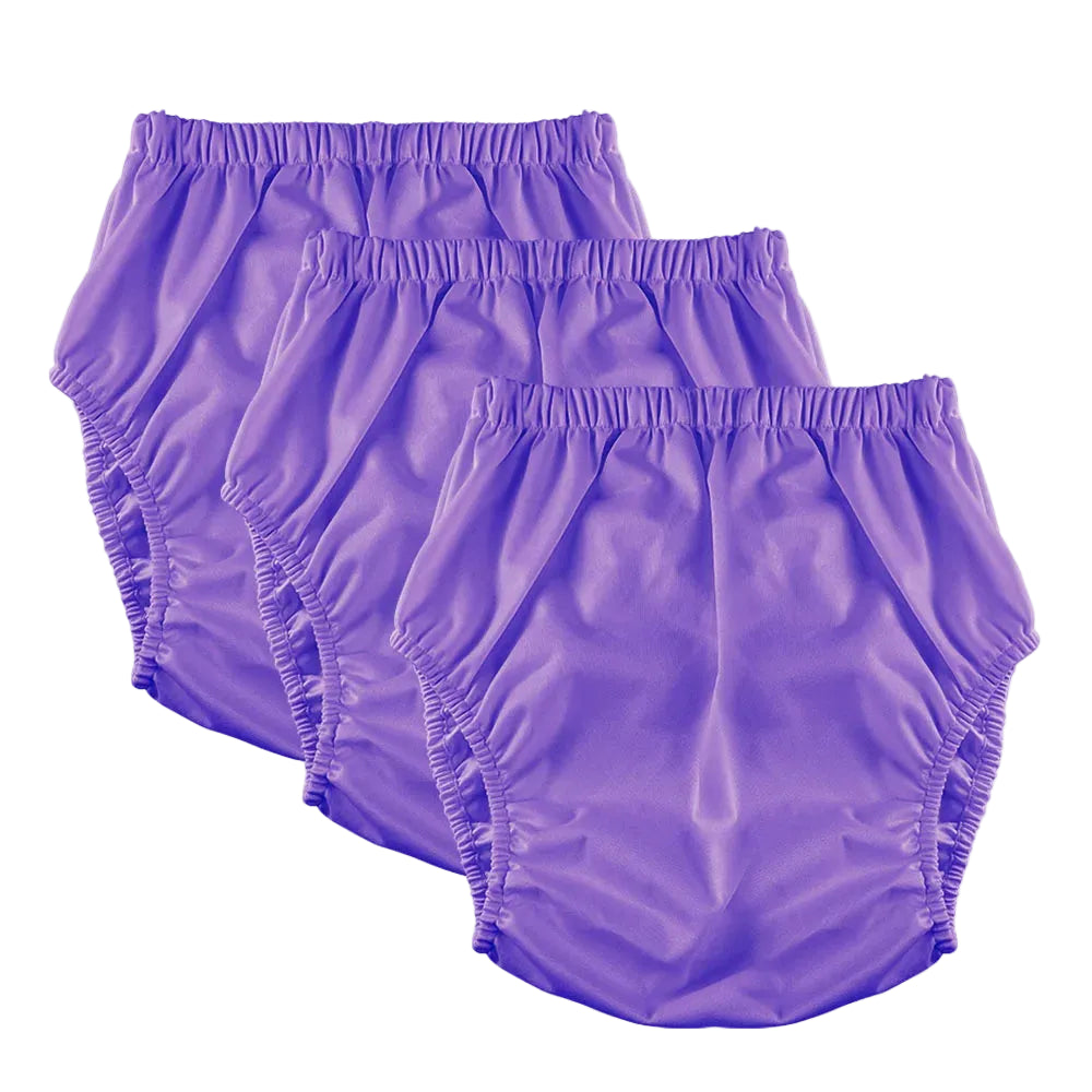 3-Pack Solid Color Waterproof Adult Diaper Covers – Reusable Leakproof Pants | White/Black/Purple/Blue/Gray
