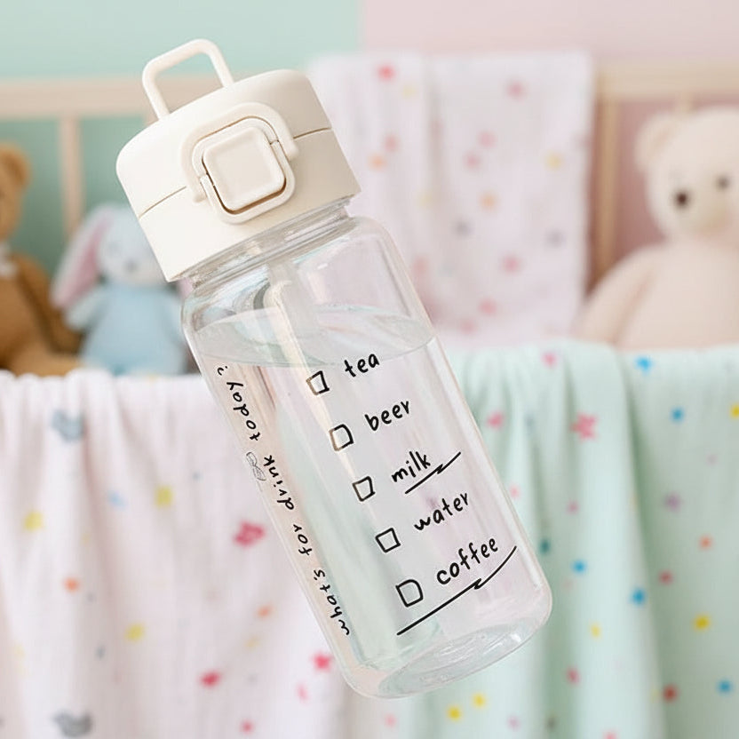 Little Space Cartoon Straw Water Bottle – 520ml BPA-Free Sippy-Style Bottle