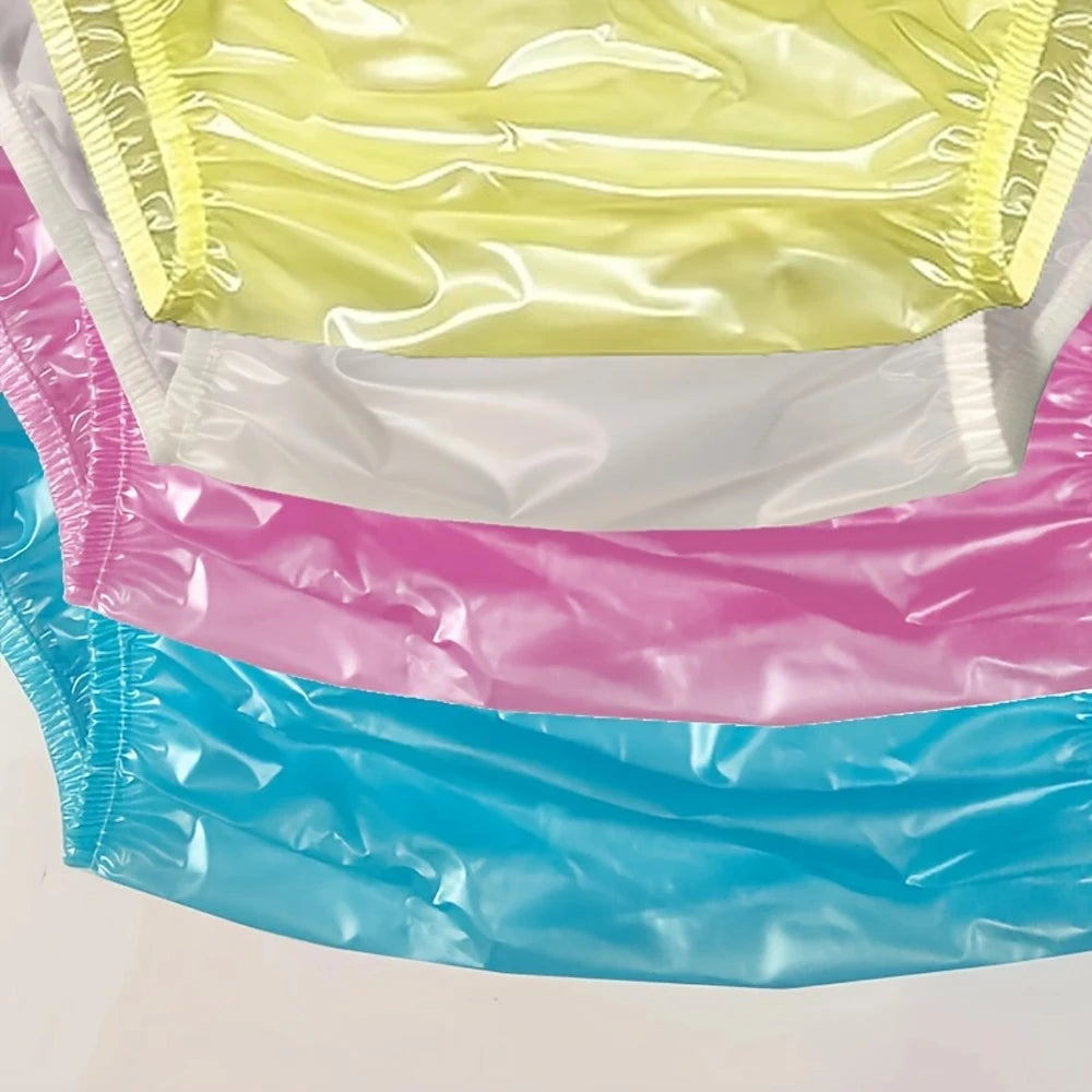 ABDL Plastic Pants 4-Pack – High Waist PVC Diaper Cover Bundle | Yellow, Blue, White & Pink | Sizes M–XXXL