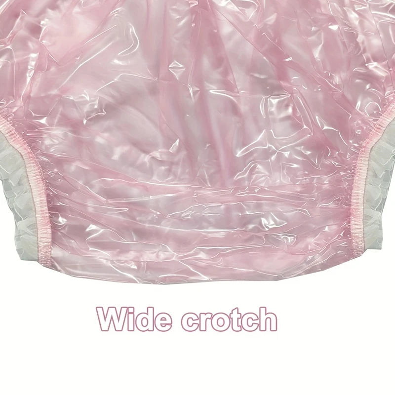 Transparent PVC Lace Adult Plastic Pants – Reusable Waterproof Diaper Cover | Clear Lace Incontinence Pull-On Panties