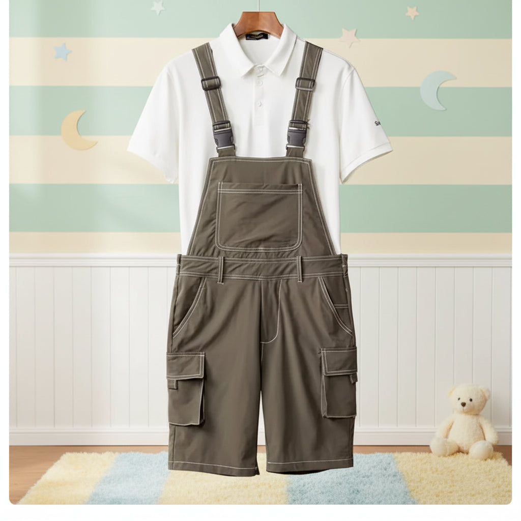 ABDL Bib Overalls – Candy Color Cargo Romper with Adjustable Suspenders (M–XXXL)