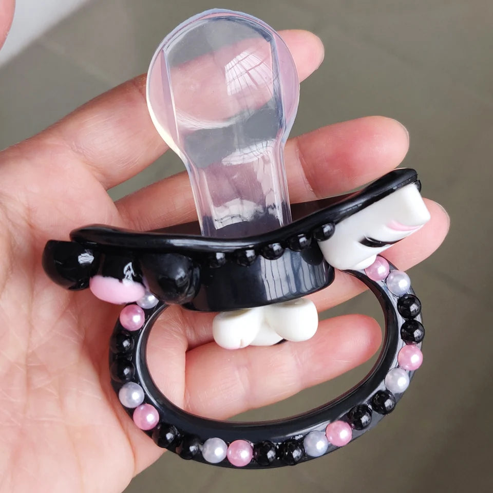 Goth Bunny Silicone Pacifier: Handmade ABDL Binky with Punk Skull & Pirate Vibes – Edgy Cute for Little Rebels!