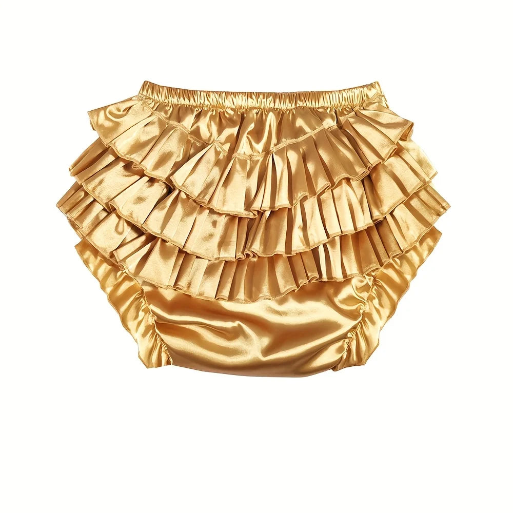 Reusable Ruffle Adult Diaper Cover – Waterproof Leakproof Incontinence Underpants | Gold Satin Frilly ABDL Panties